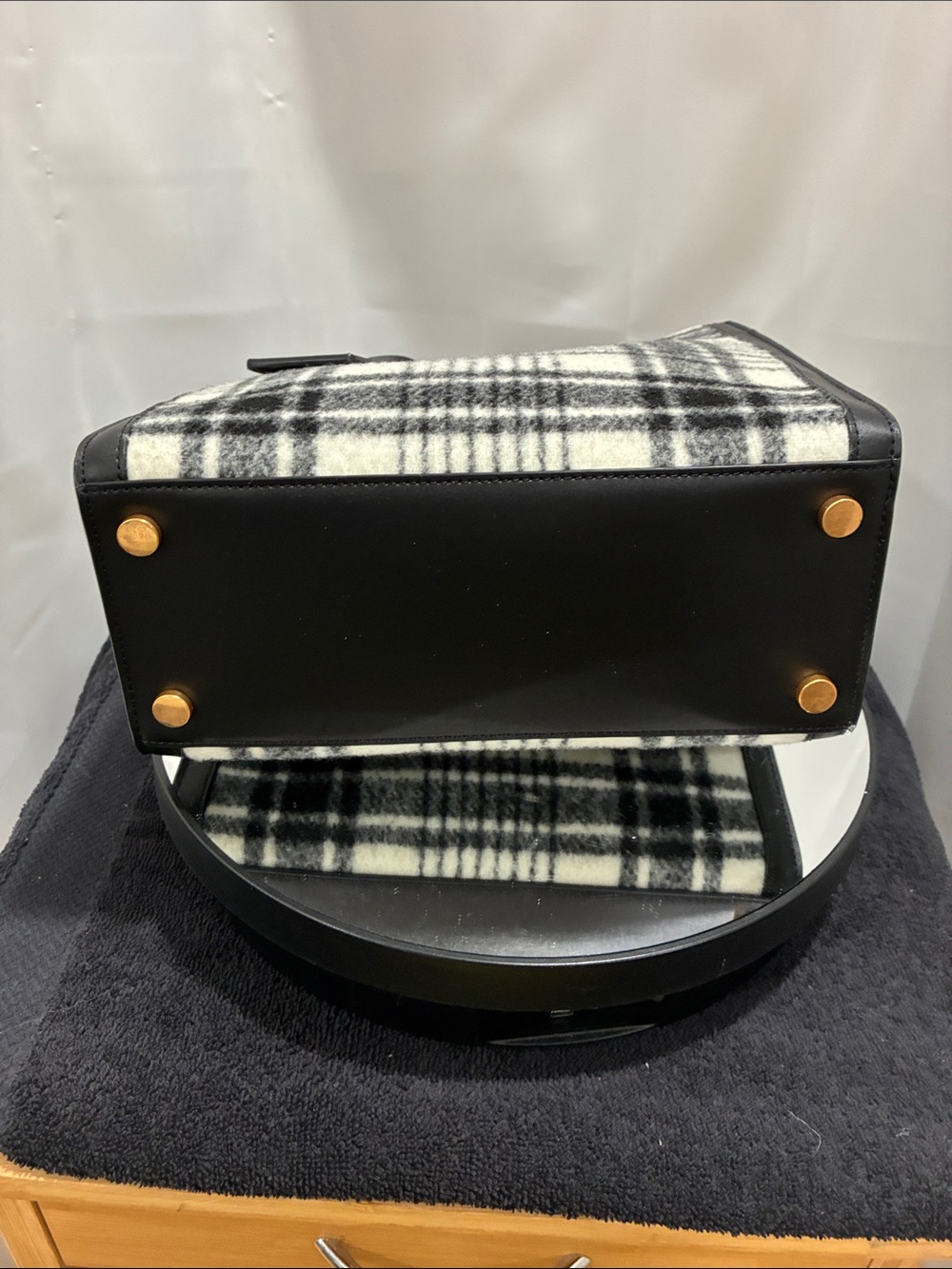 kate spade Black and White Plaid Tote EUC & accessories - Picture 7 of 9